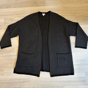 J Jill Women's Wool and Cotton Black Chevron Knit Long Cardigan - Medium Petite